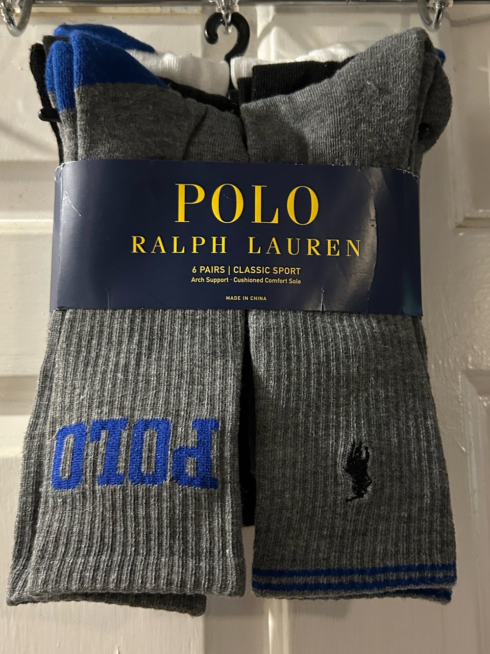 Polo by Ralph Lauren Grey Crew Socks with Blue Accents - 6 Pack